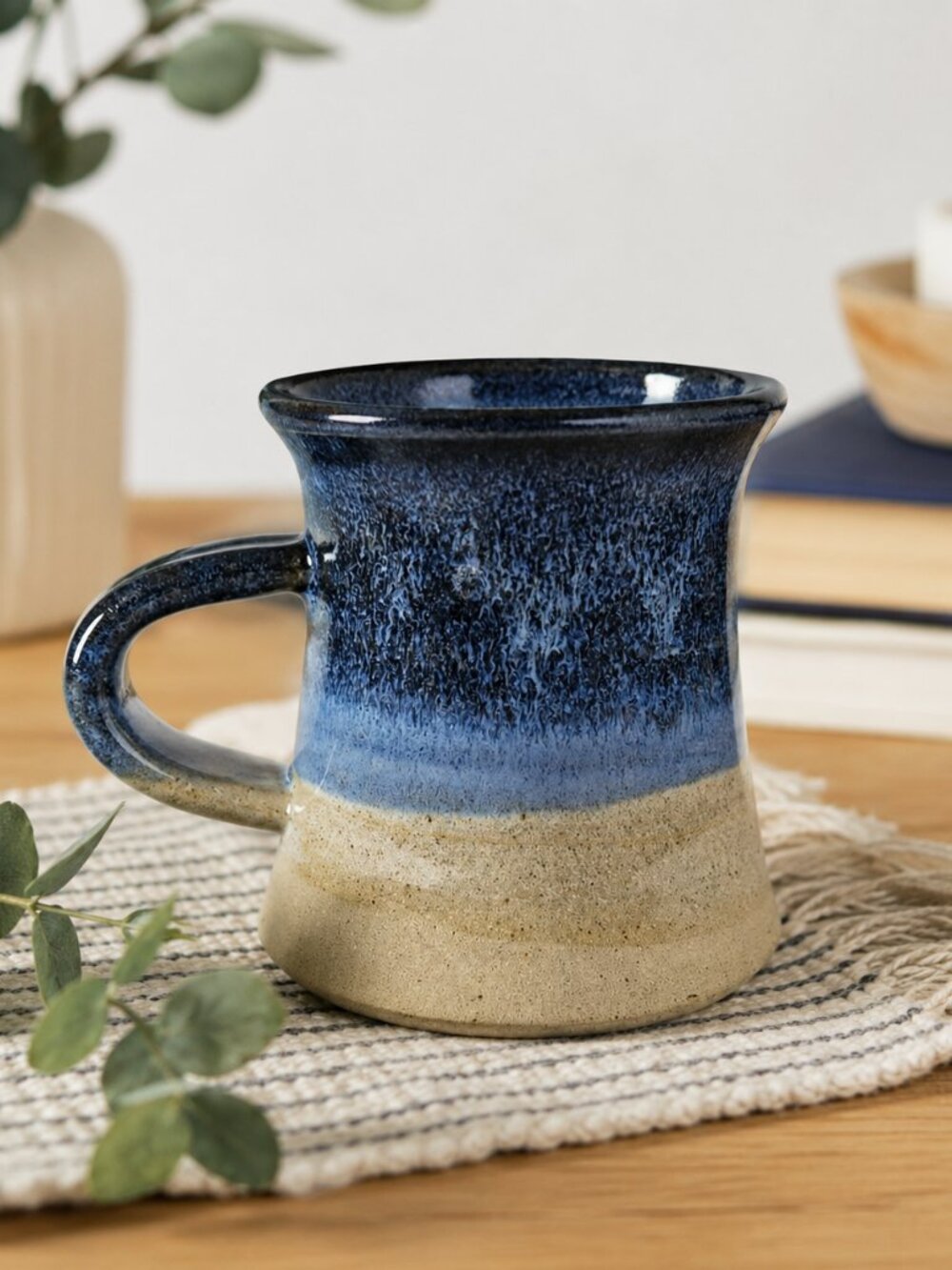 Studio Pottery Stoneware Mug Handmade Blue Speckled Glaze Signed Artisan Coffee